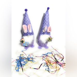 2 Purple Easter Gnomes for Crafting Holiday Easter Decorations with Carrots